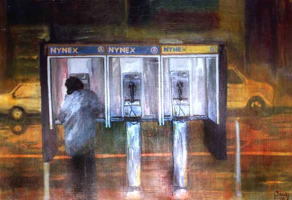painting of three phone booths