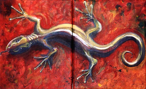 two-canvas painting of a lizard