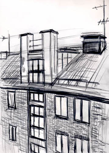pencil drawing of a roof